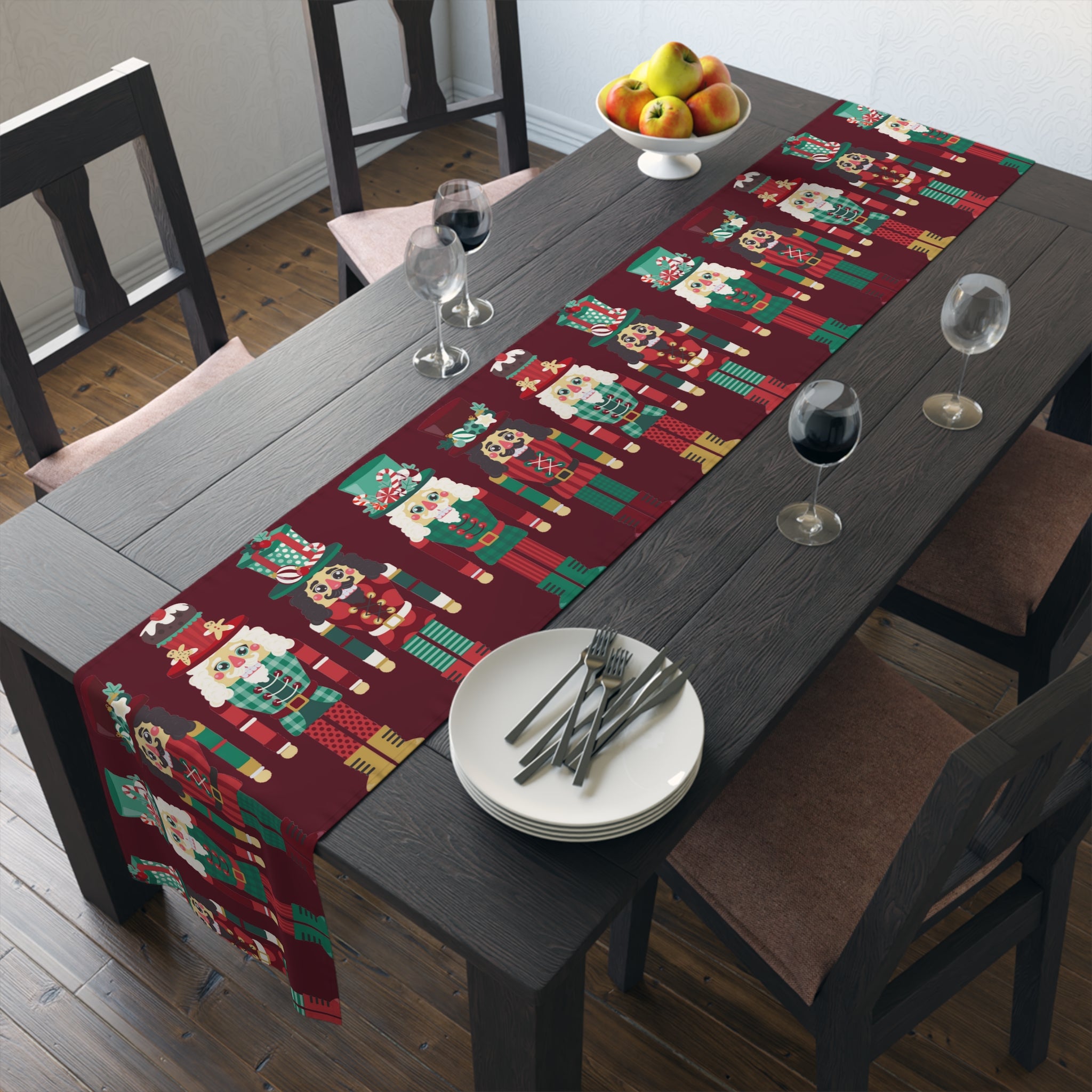 Table Runner (Cotton, Poly) Nutcrackers Merry Christmas