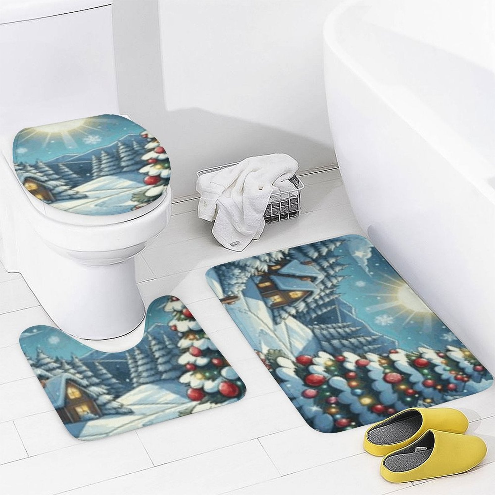 Shower Curtain Set with 3 Rugs