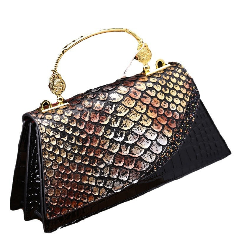 Snake grain leather fashionable portable trapezoid bag single shoulder crossbody bag