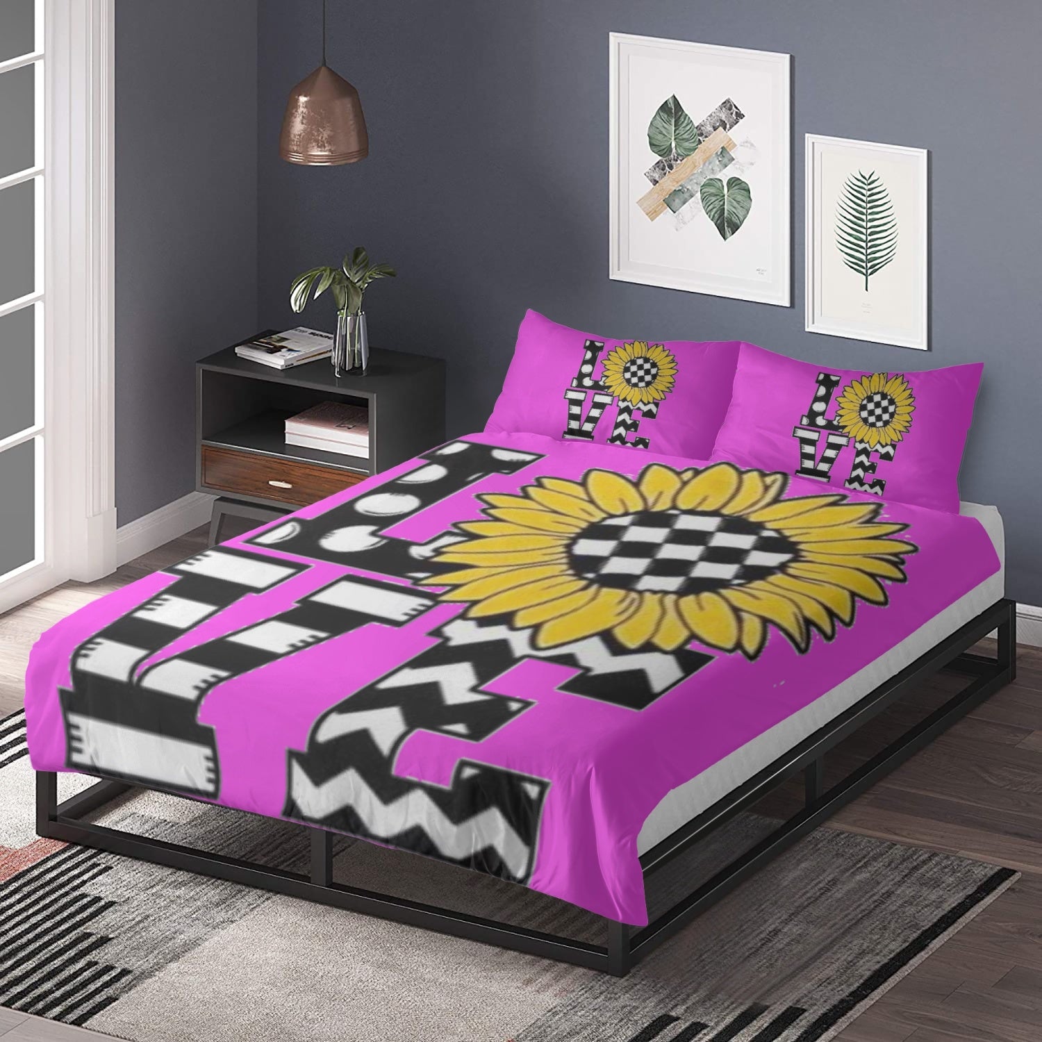 Love Themed 3-in-1 Polyester Bedding Set.