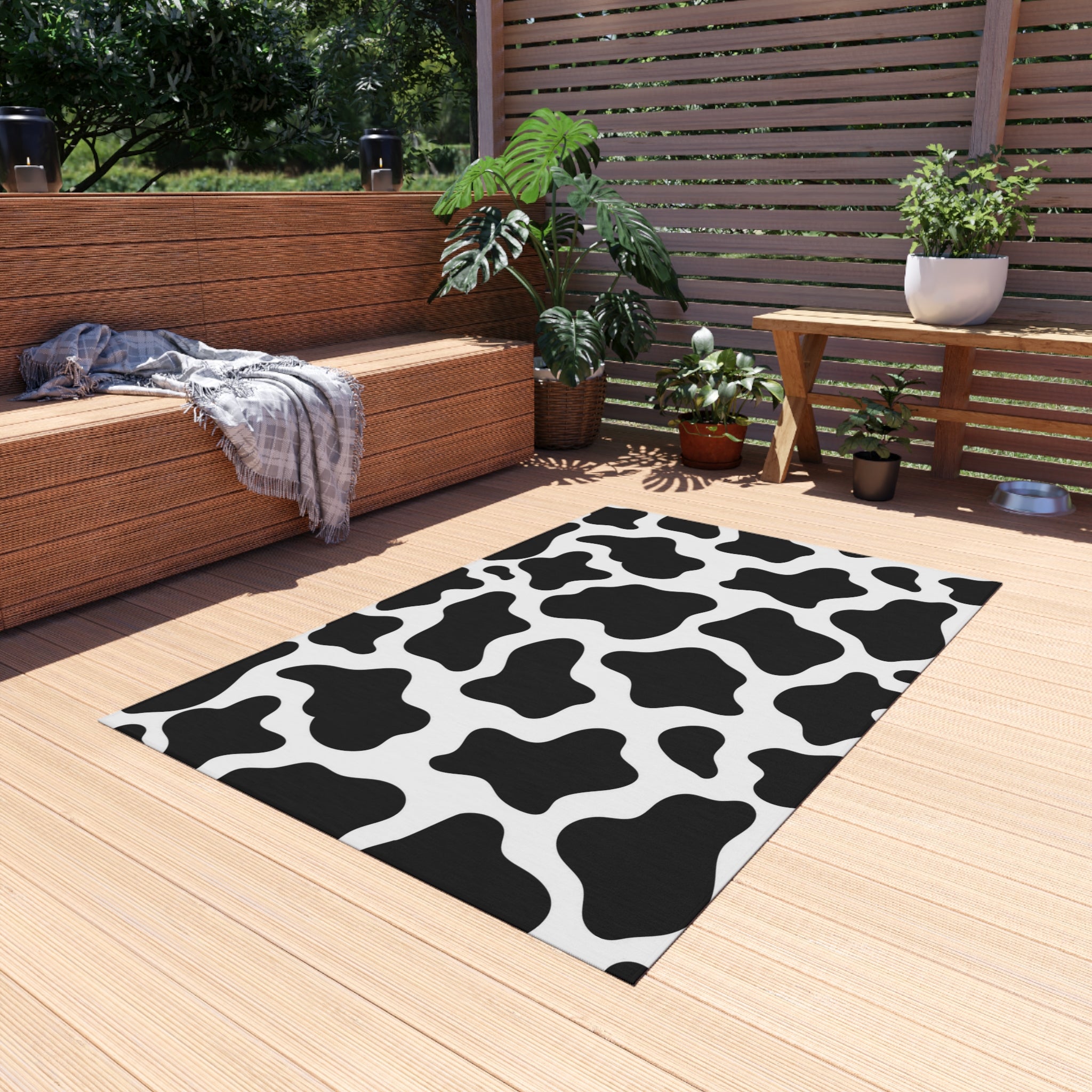 Outdoor and Area Rug Cow print,black and white