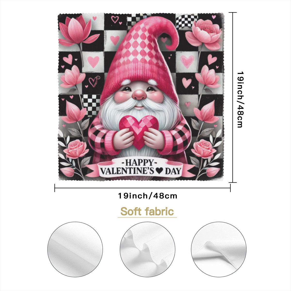 Napkins Black and White with pink gnome Happy Valentine’s Day