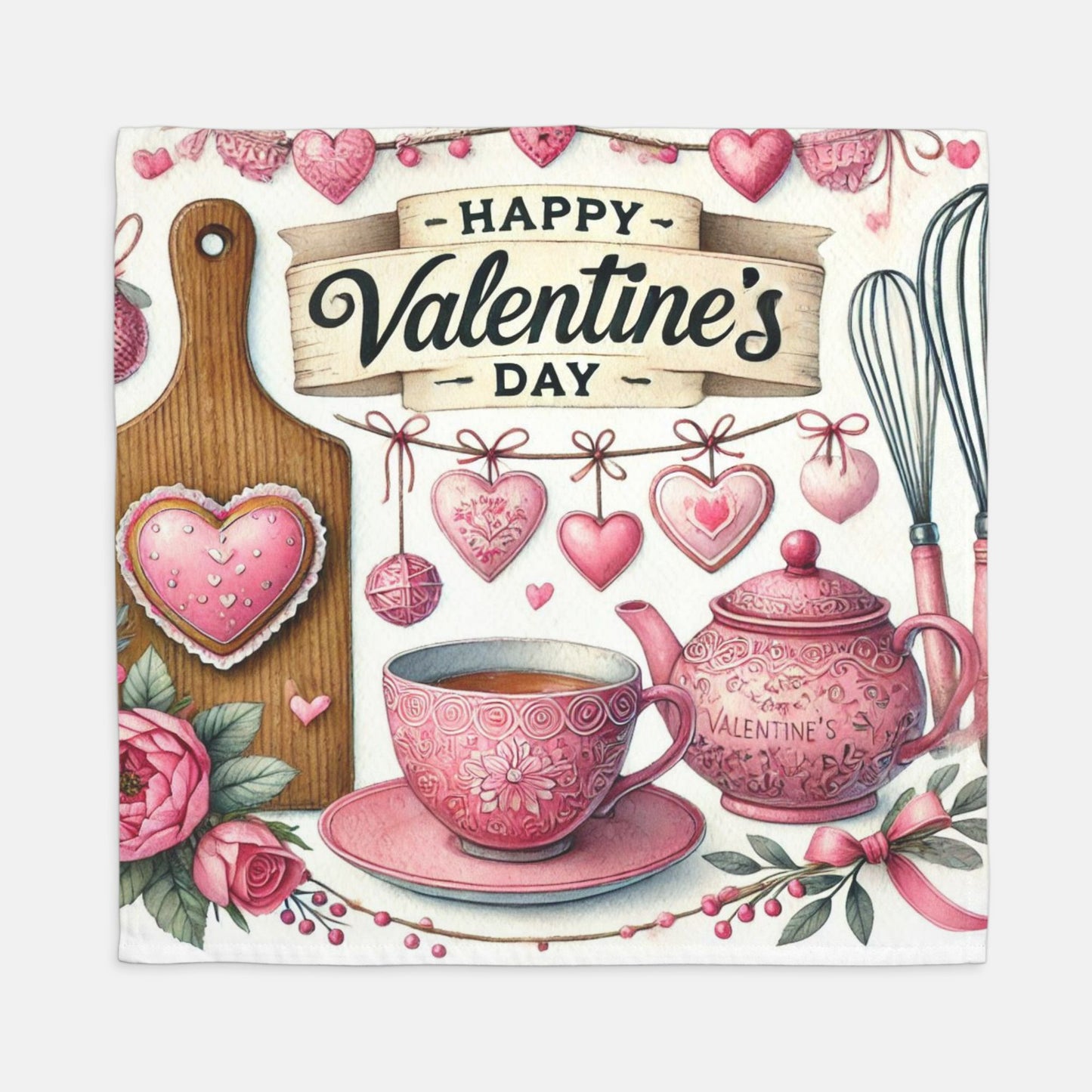 Happy Valentine's Day Napkins, Romantic Table Decor, Valentine's Day Party Supplies, Heart Print Napkins, Wedding or Dinner Party Napkins, L