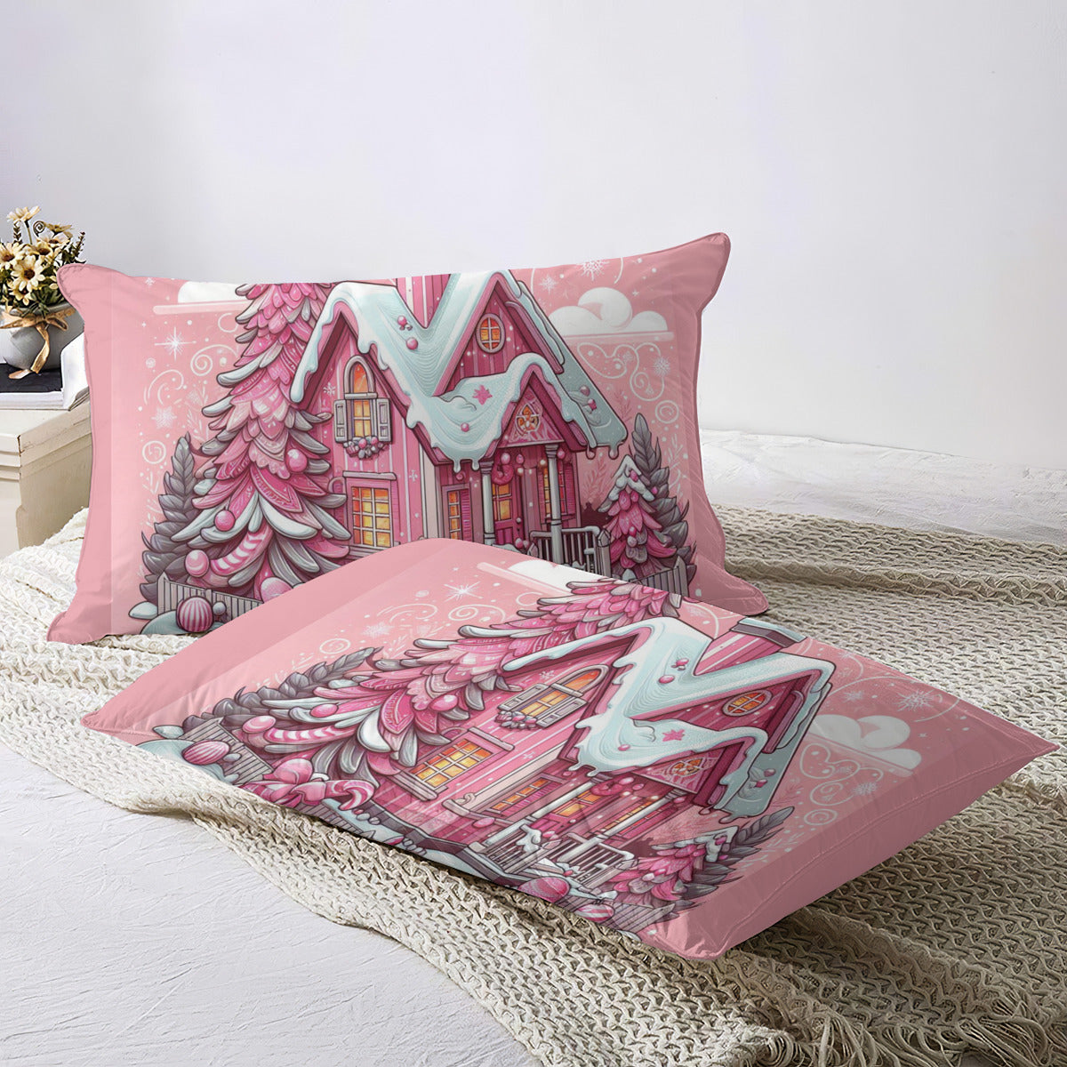 Quilt Cover Four-Piece Set  Christmas Pink House decoration