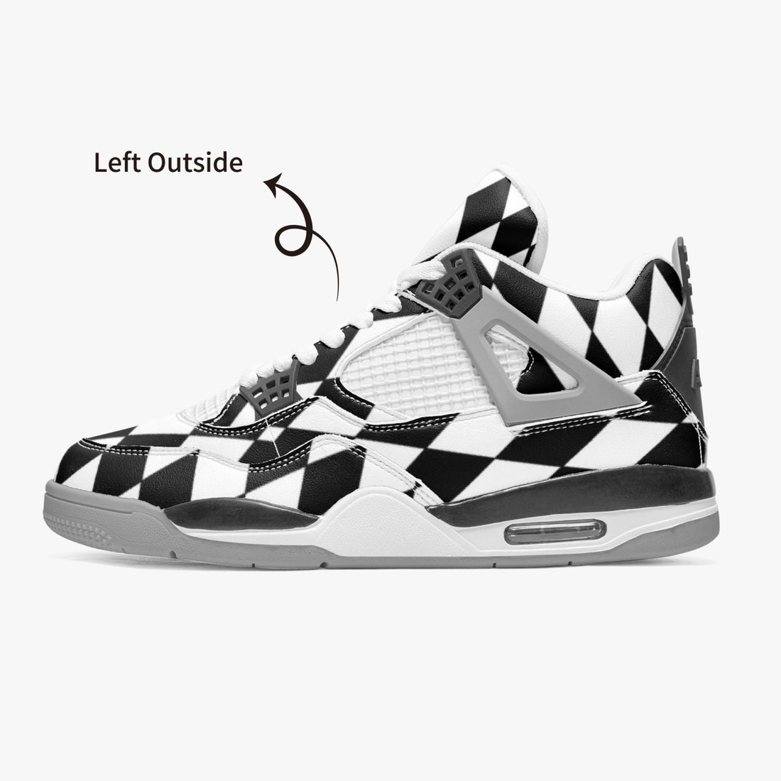 Black and White harlequin decoration AJ4 Basketball Sneakers -Grey Sole