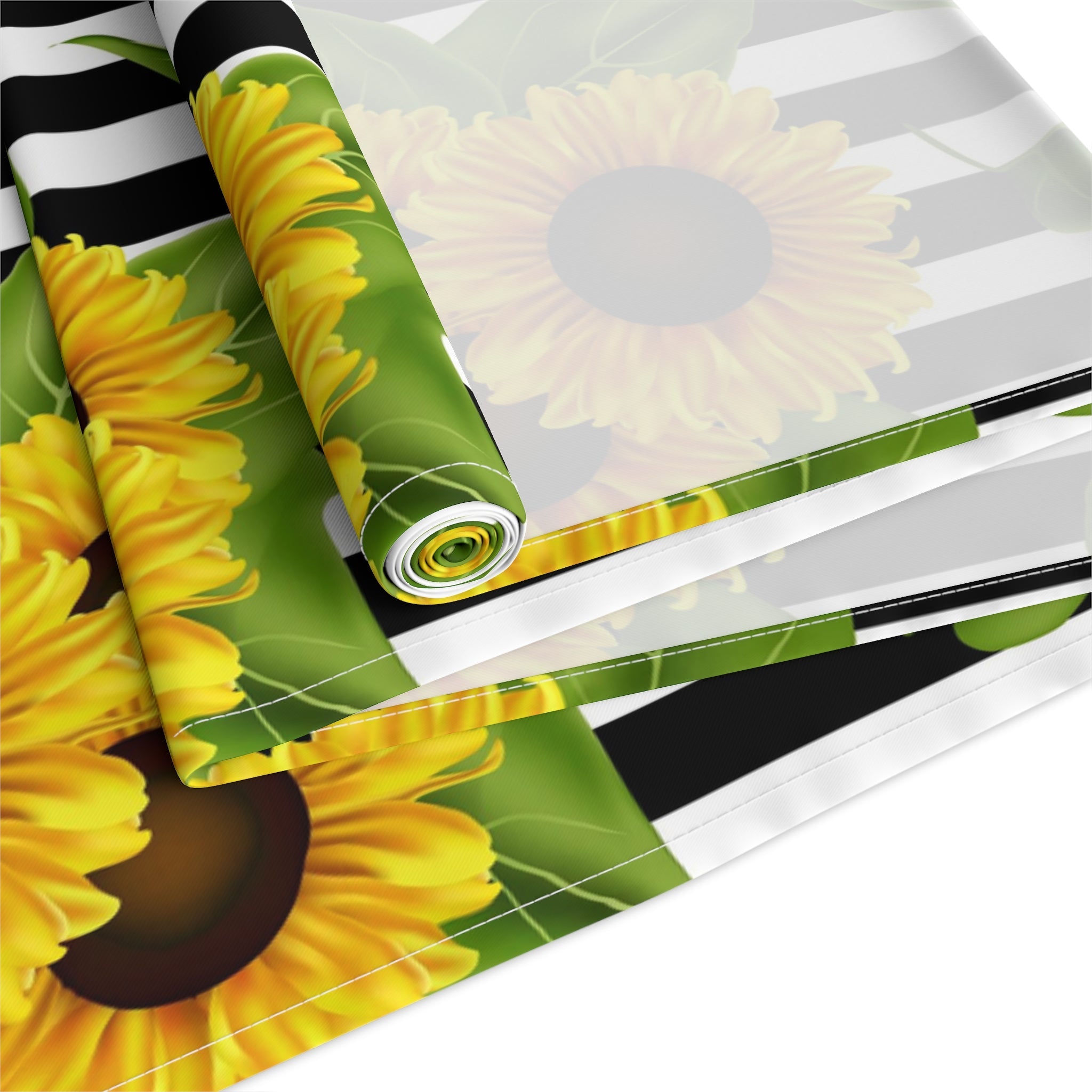 Table Runner (Cotton, Poly) Sunflowers on black and white