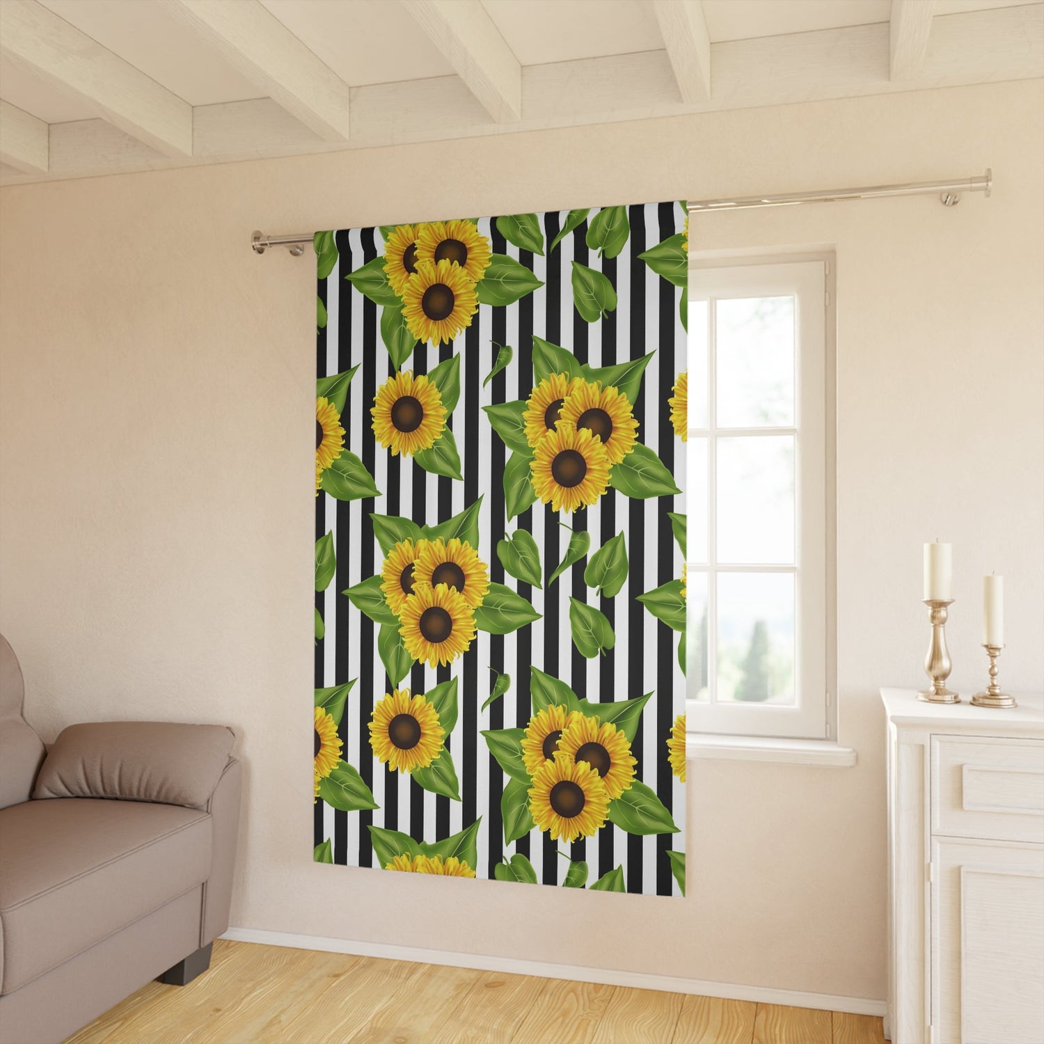 Window Curtains (1 Piece) Sunflowers on black and white