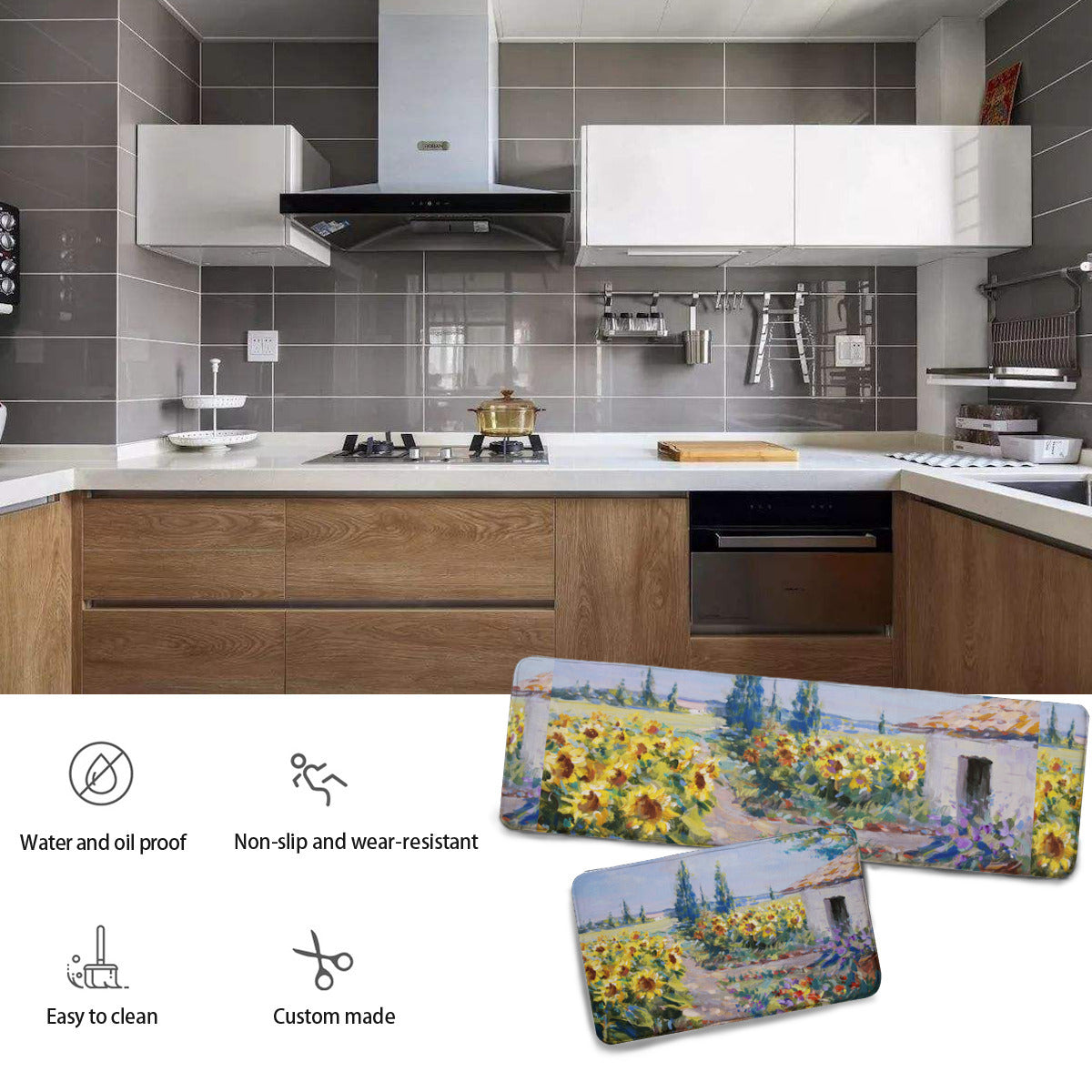 Two-piece L multifunctional kitchen mat Sunflowers | Flannel
