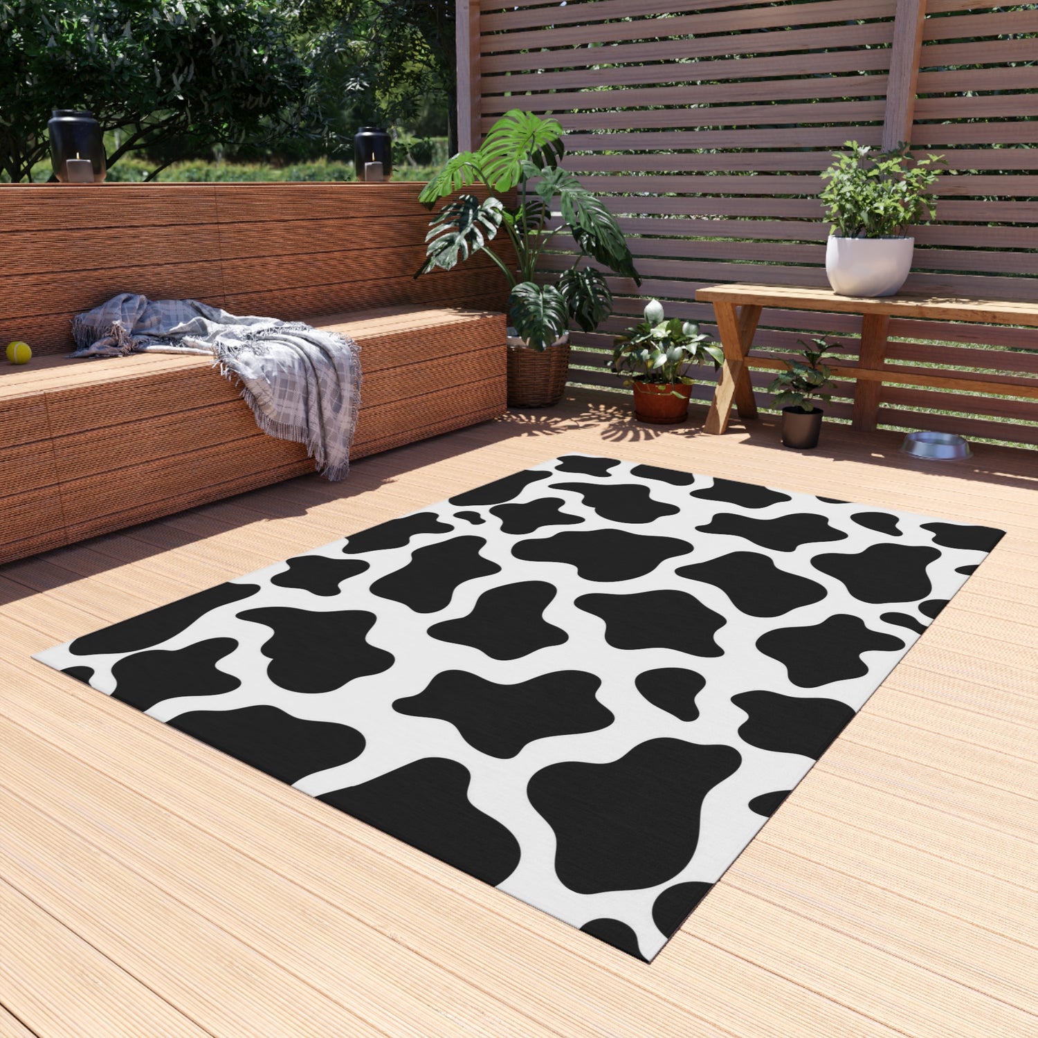 Outdoor and Area Rug Cow print,black and white