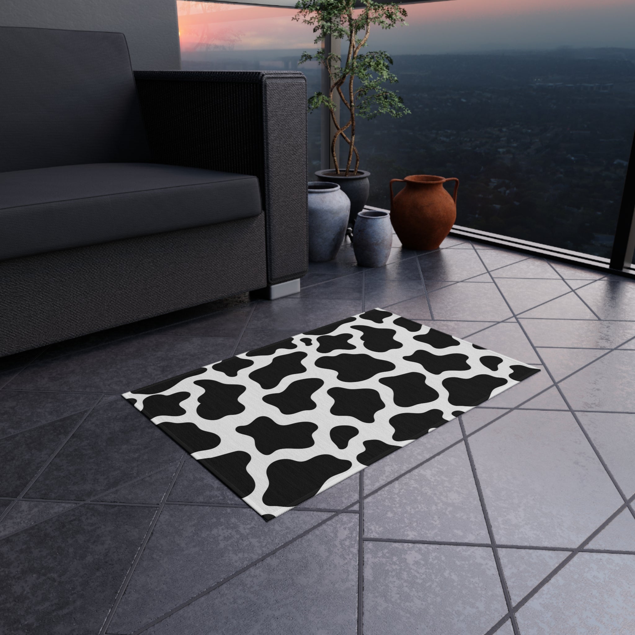 Outdoor and Area Rug Cow print,black and white