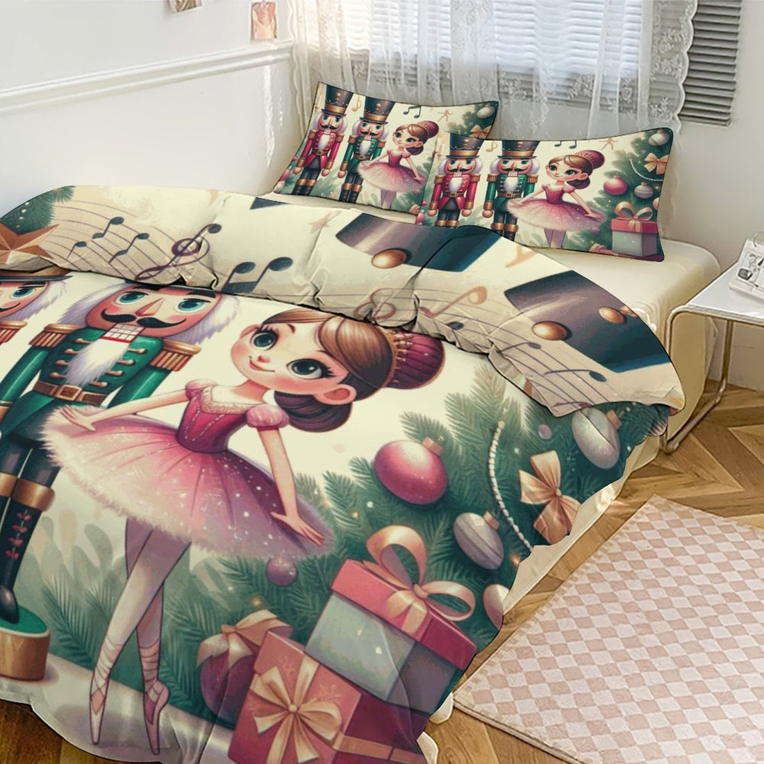 Christmas Nutrcackers 3-Piece Bedding Set-90&quot;x90&quot;/ 229x229cm (Dual-sided Printing)