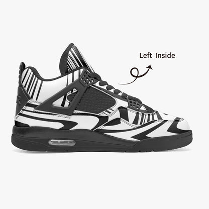 Elite Edition Abstract Black and White AJ4 Basketball Sneakers with Black Sole