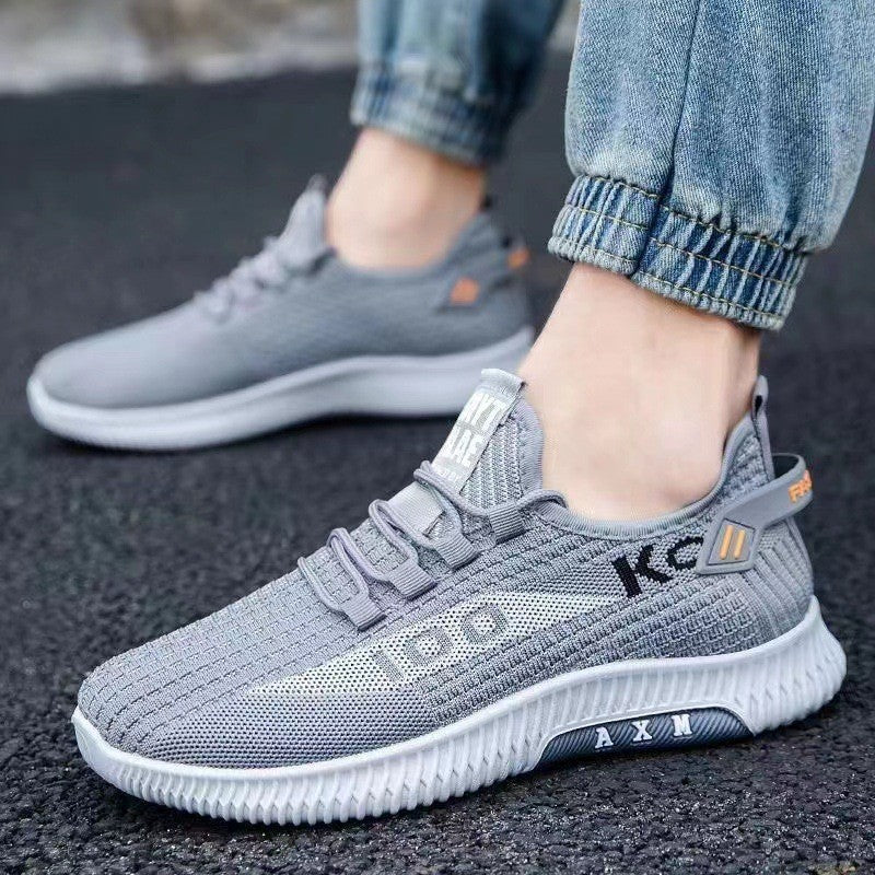 New autumn sports shoes with fly woven mesh breathable running shoes for youth Korean version lightweight soft sole comfortable men's shoes