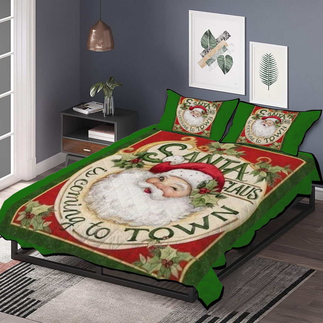 Polyester Quilt Bed Sets Santa Claus is coming to town