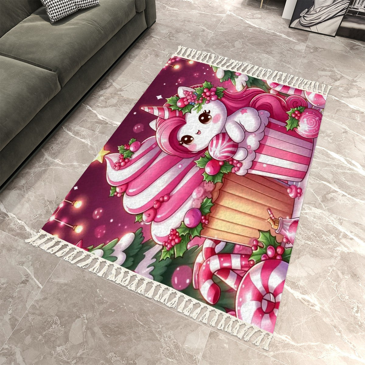 Area Rug with Tassels (8:5) Pink Unicorn Christmas decoration