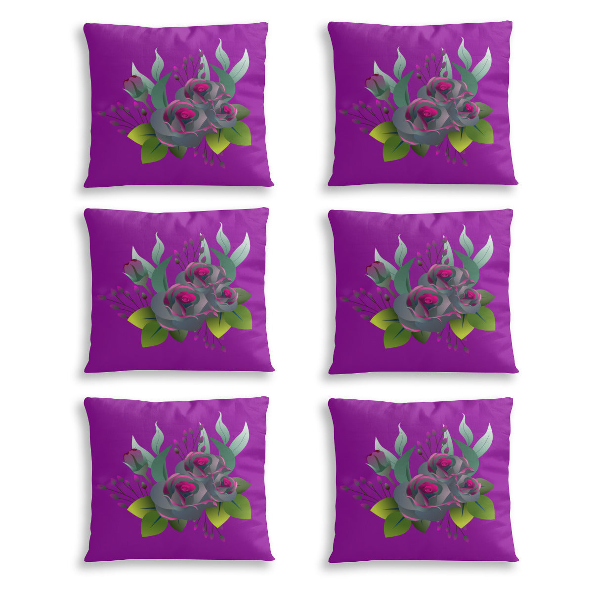 Cushion cover (6 sets, same sides)｜Polyester, pink rose bouquet