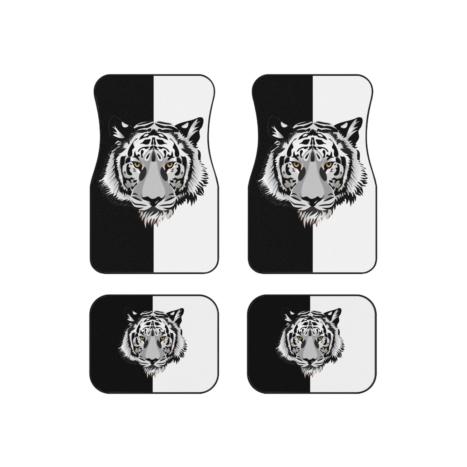 Car Mats (Set of 4) Tiger on Black and White