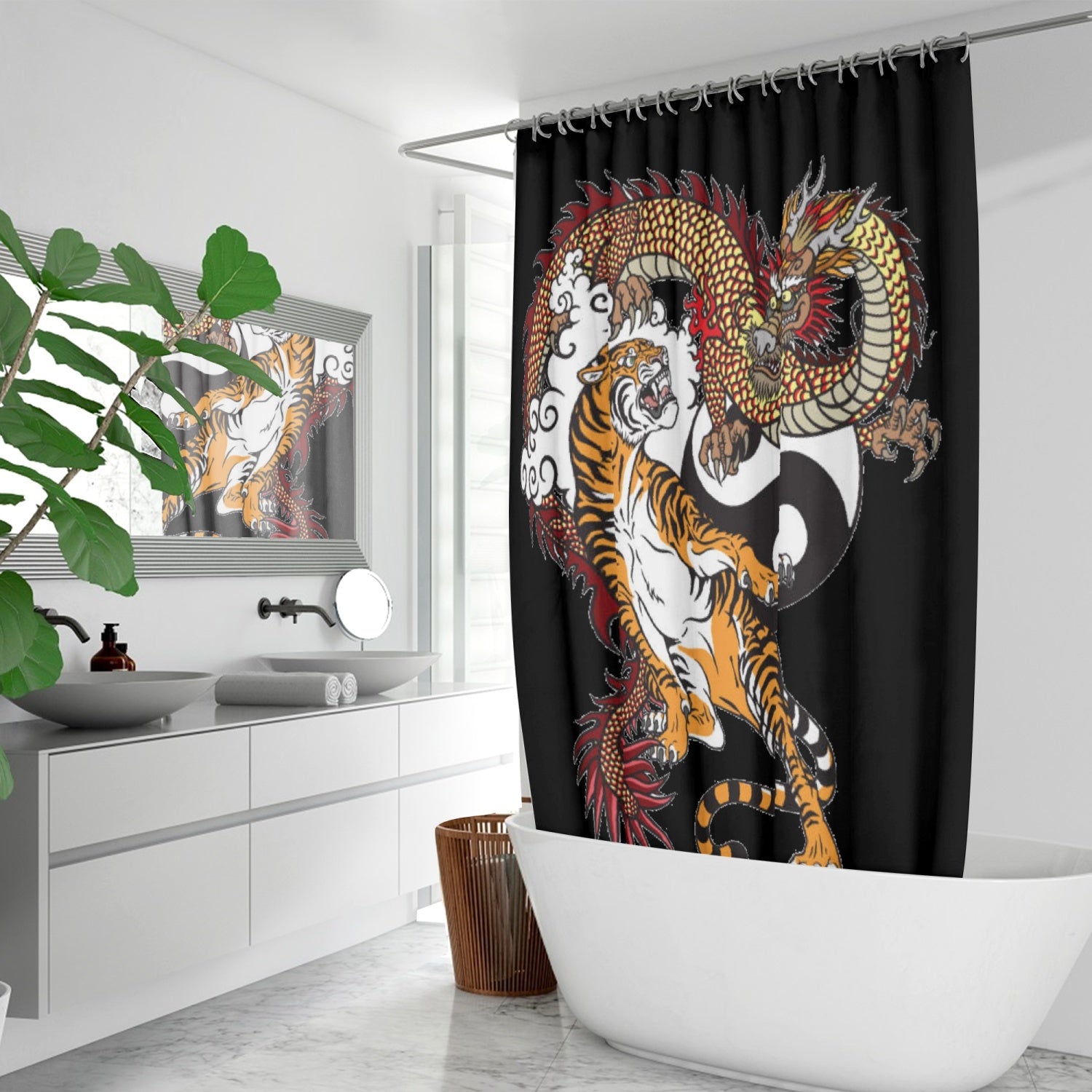 Quick-drying Shower Curtain Tiger and Dragon