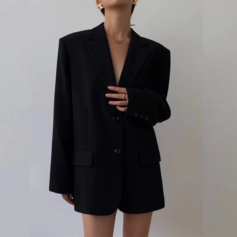 Women Black Shaped Big Size Elegant Blazer New Lapel Long Sleeve Loose Fit Jacket Fashion Tide Spring Autumn