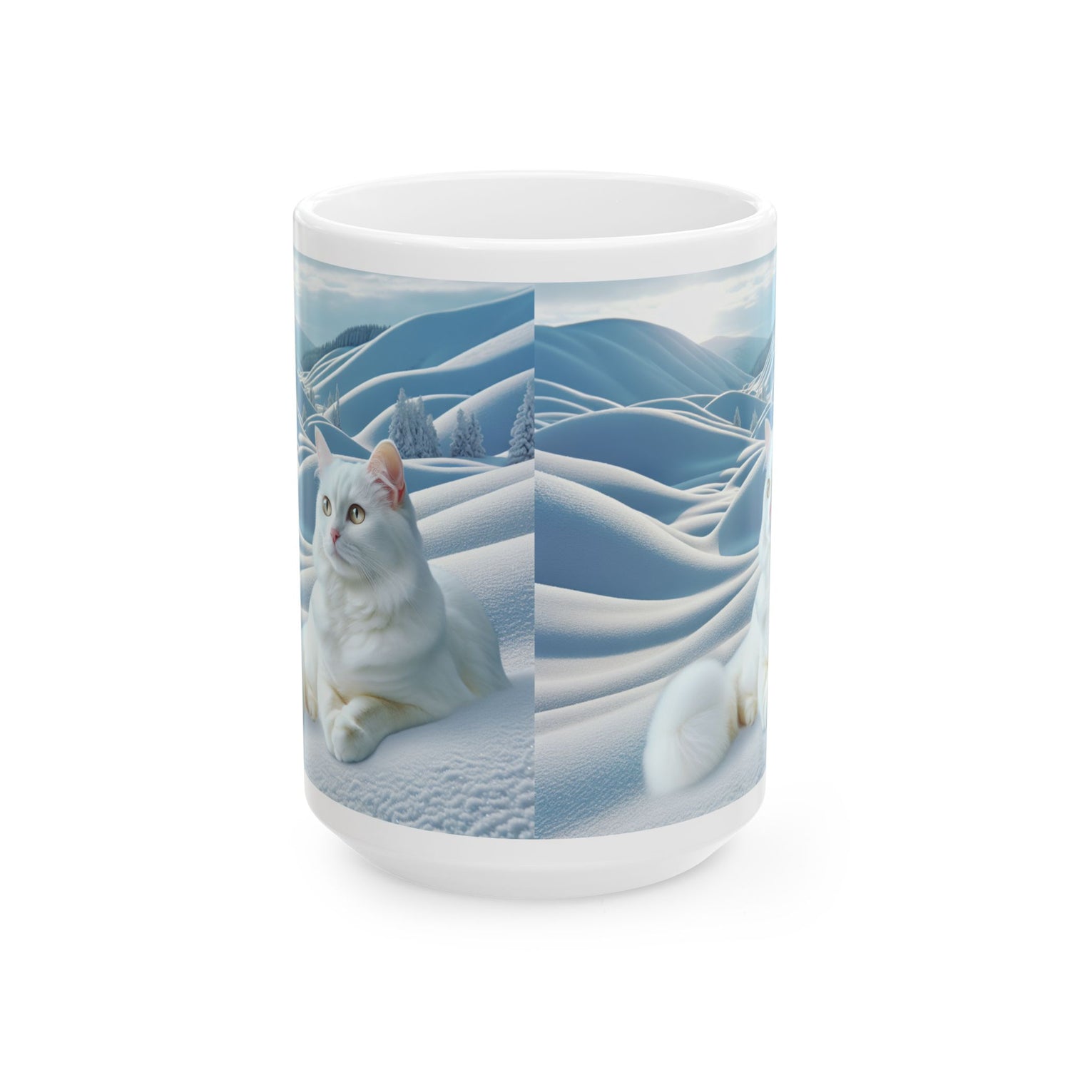 Ceramic Mug White Cat in Snow