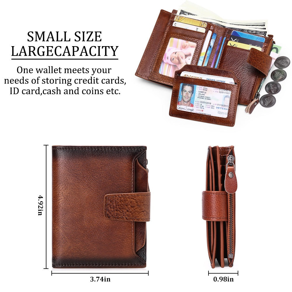 Men's short genuine leather wallet first layer cowhide Korean style fashion casual wallet driver's license wallet father's day gift