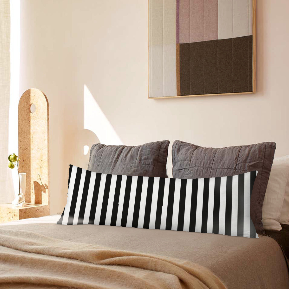 Long Pillow Cover Double-Sided Design,stripes black and white