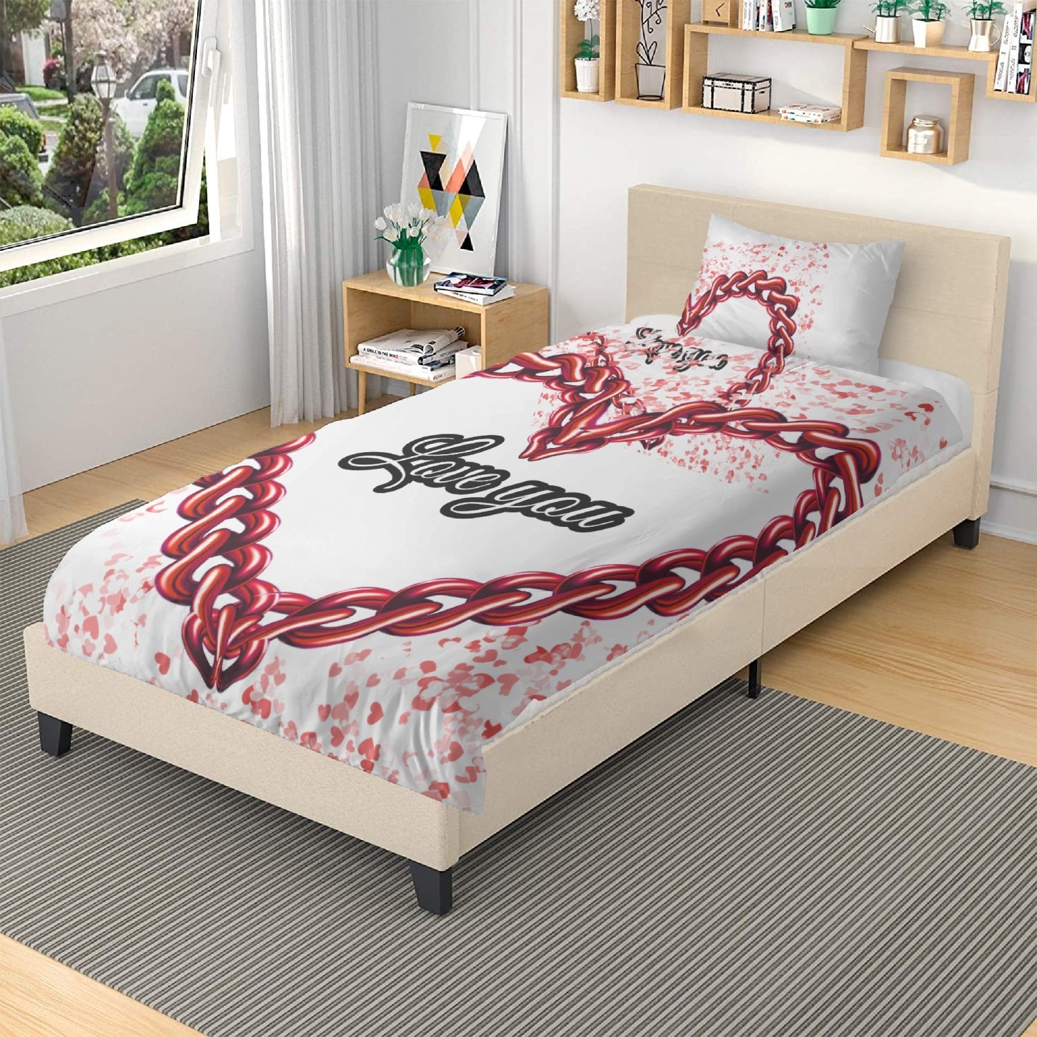 291. 3in1 Polyester Bedding Set Love you