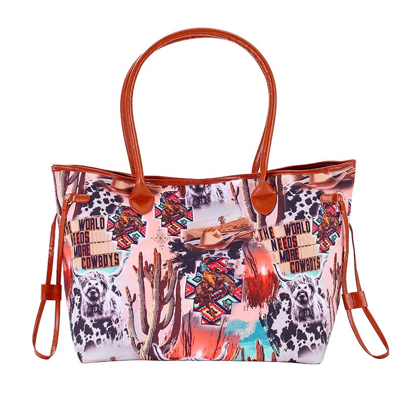 Handbag Womens Shoulder Bag Indian Style Cow Pattern Portable Cowboy Leopard Pattern Bag