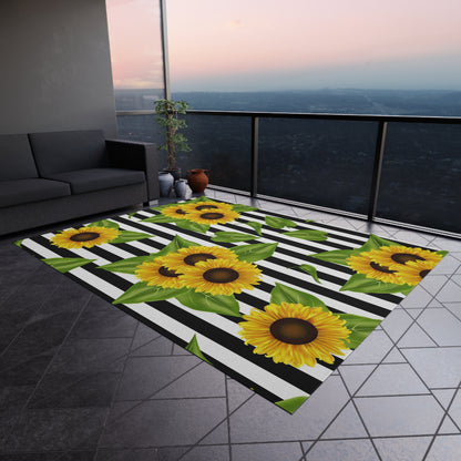 Outdoor Rug Sunflowers on black and white