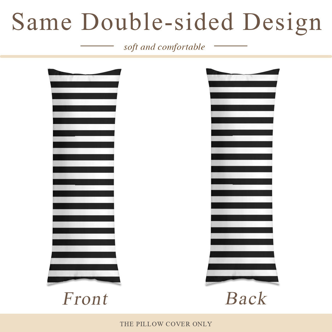 Long Pillow Cover Double-Sided Design,stripes black and white