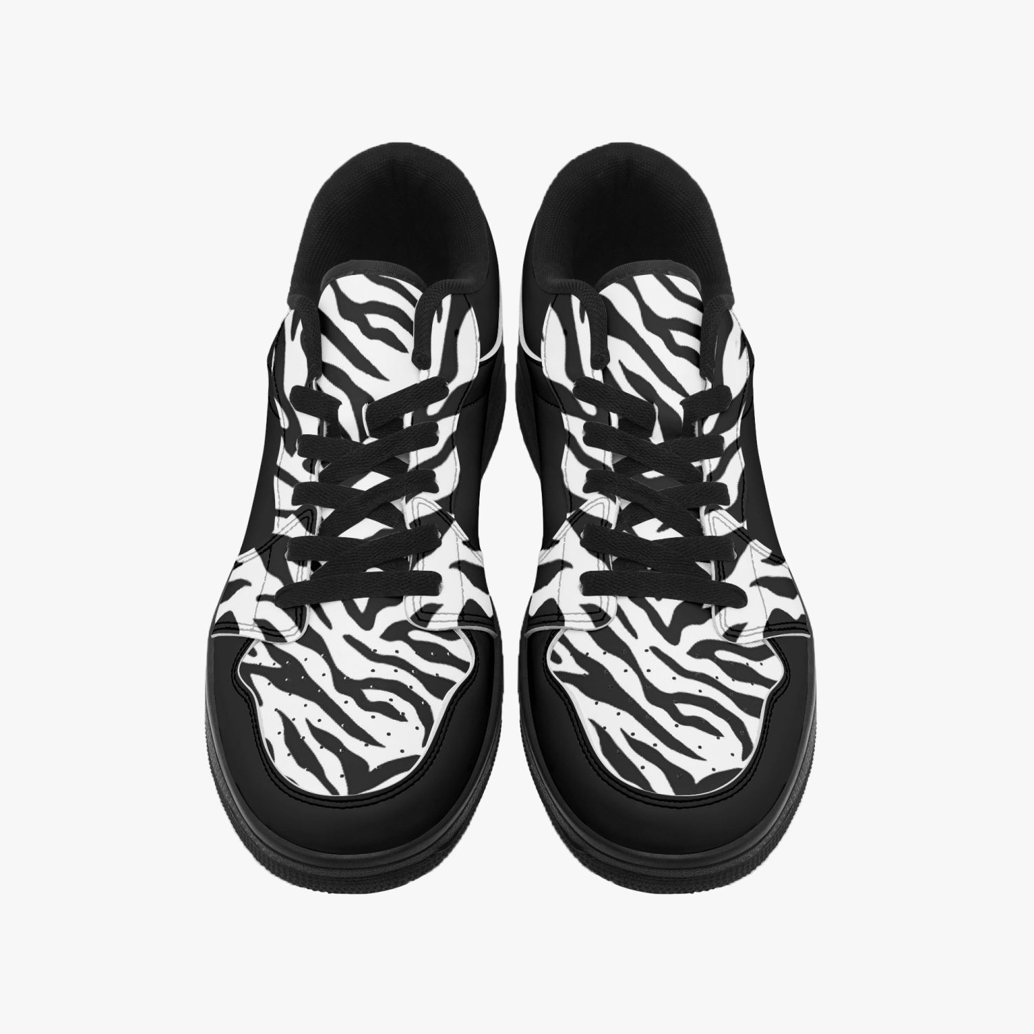 Low-Top Leather Sneakers - Black with Zebra print