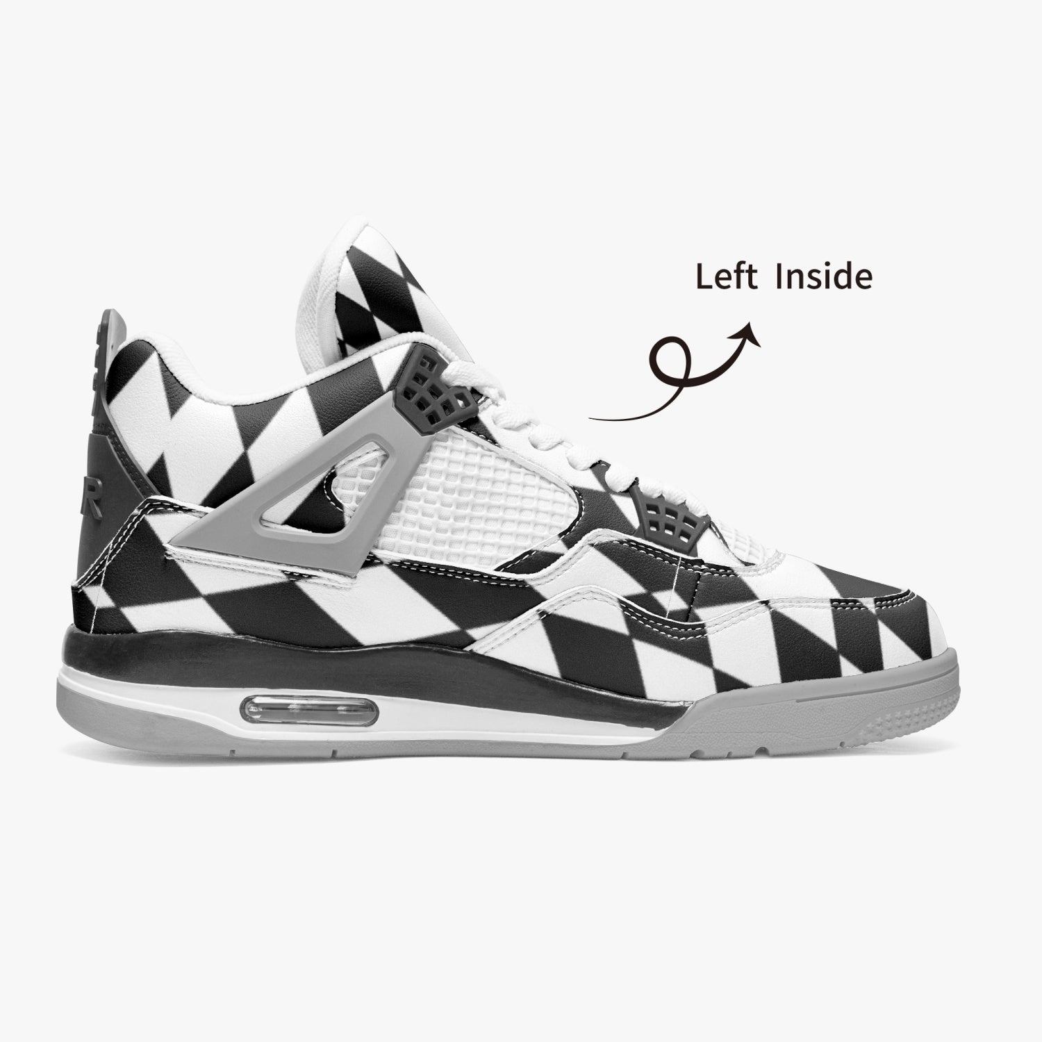 Black and White harlequin decoration AJ4 Basketball Sneakers -Grey Sole