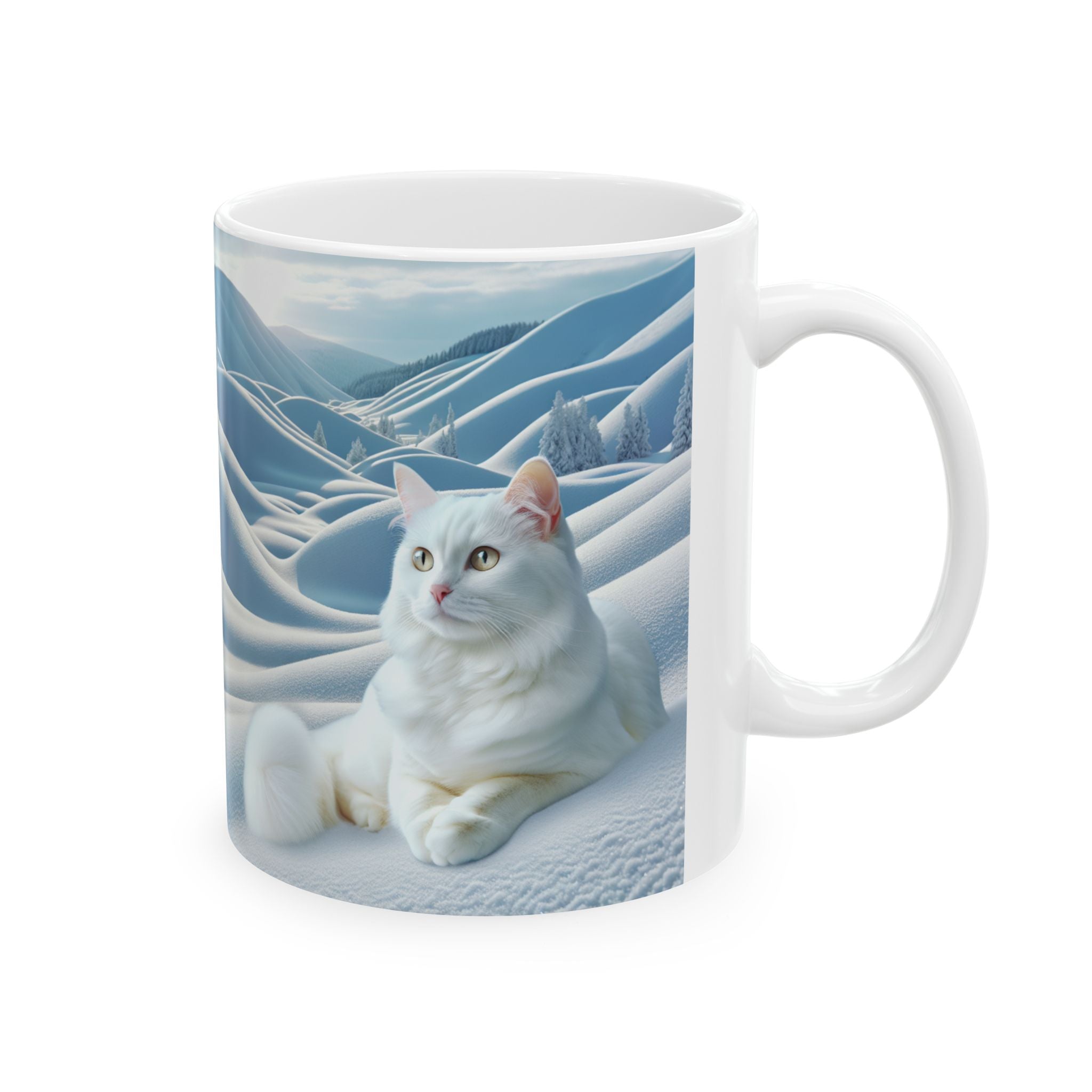 Ceramic Mug White Cat in Snow