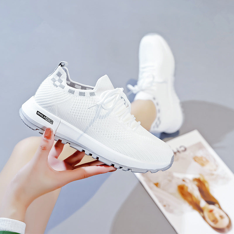 Spring and summer new women's shoes with soft soles, durable and lightweight, white shoes, fashionable and trendy, fly woven mesh running shoes, casual shoes