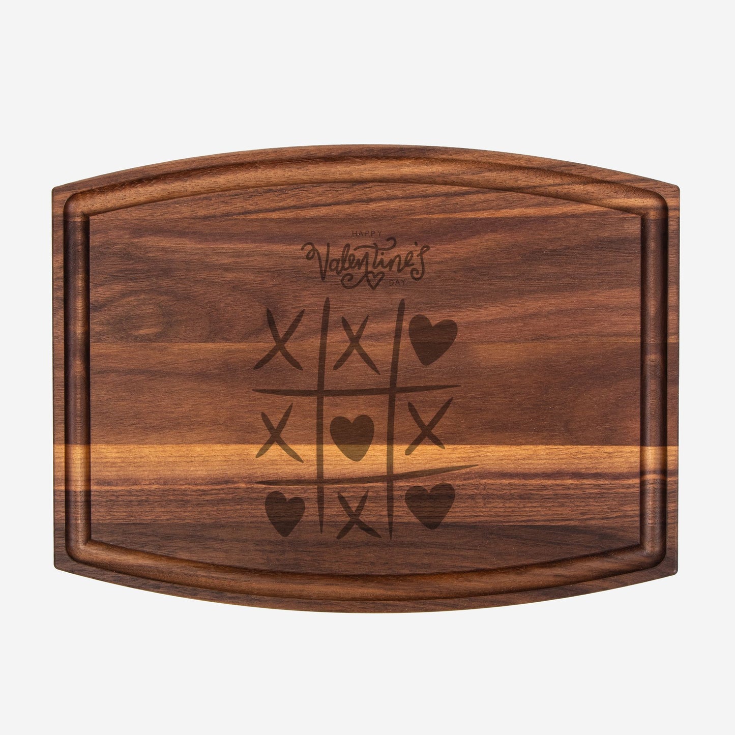 Happy Valentine's day Arched Wood Cutting Board with Groove - 12" x 9"