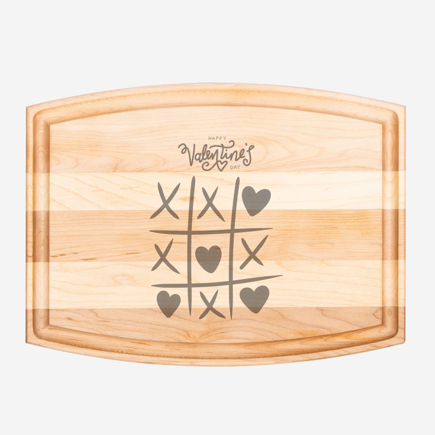 Happy Valentine's day Arched Wood Cutting Board with Groove - 12" x 9"