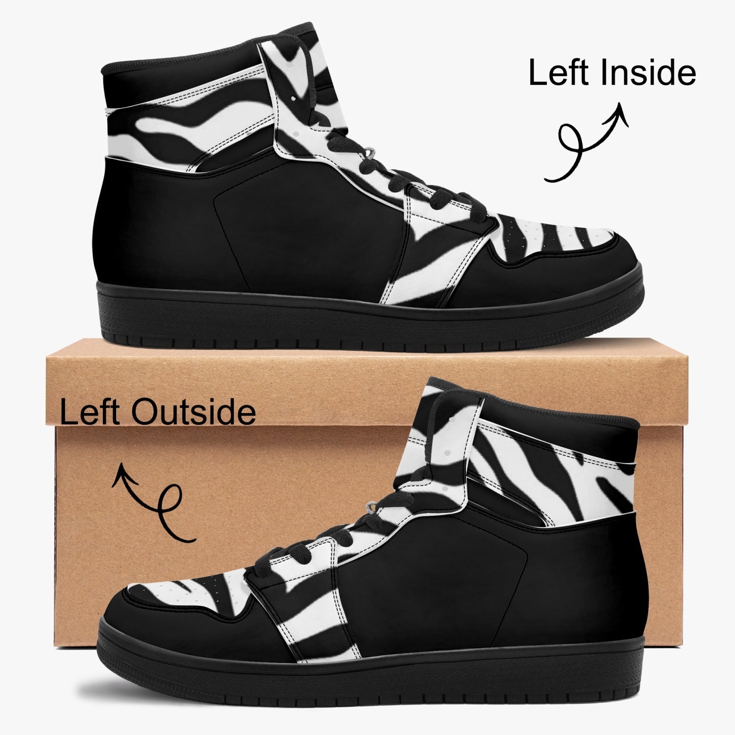 High Top Sneakers Black with zebra print decoration