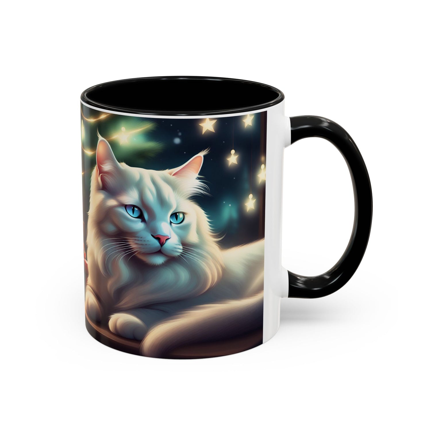 Accent Coffee Mug White Cat Christmas