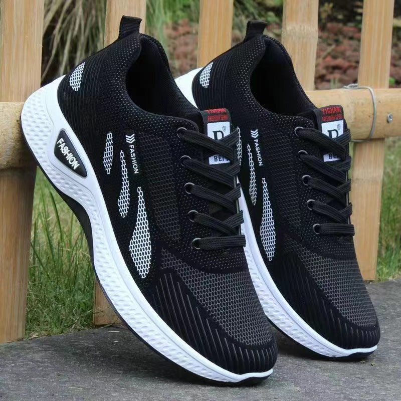 Men's shoes, trendy shoes, spring and summer waterproof and anti slip shoes, new casual shoes, soft soled running shoes, black mesh sports shoes for men