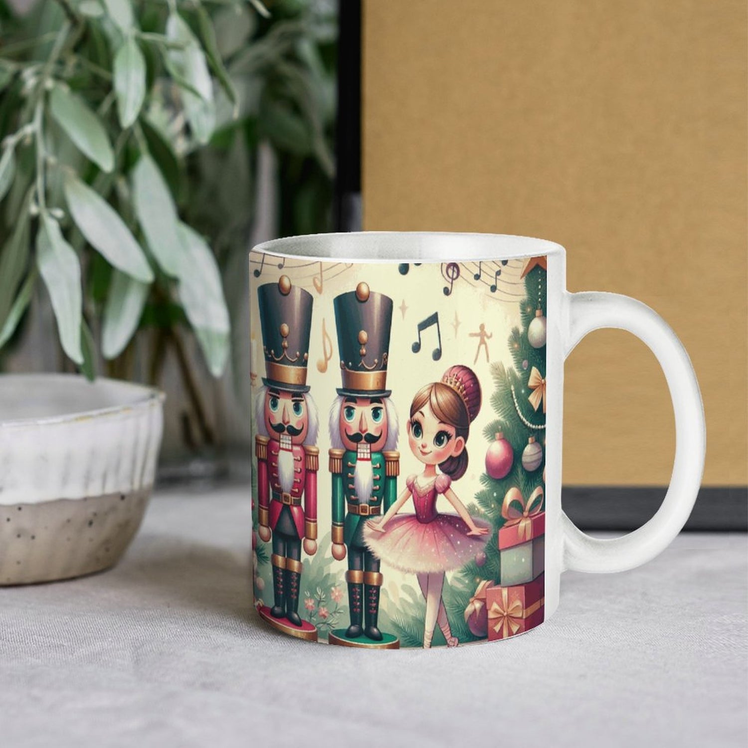 White Mug Nutckracker Christmas decoration