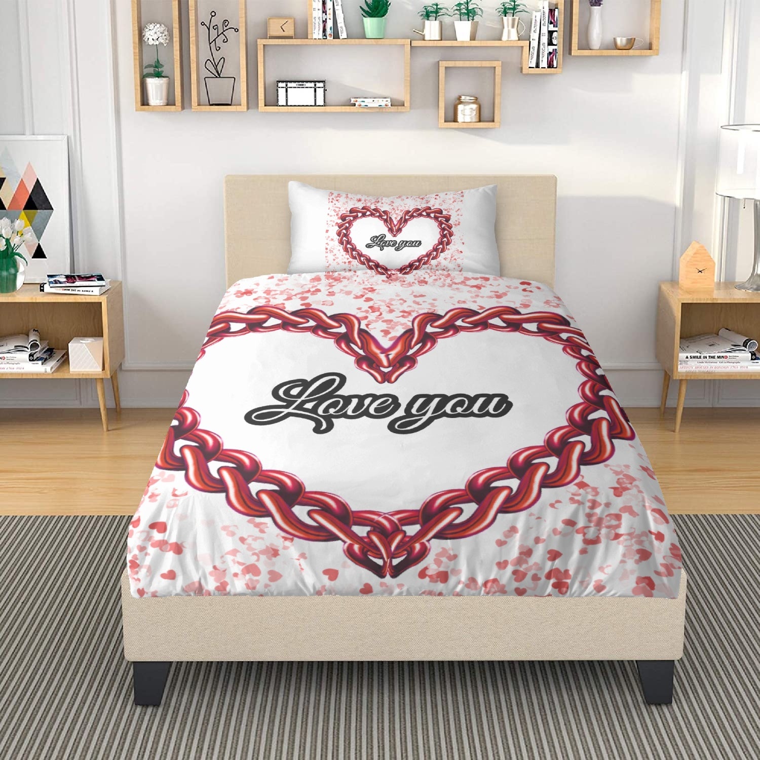 291. 3in1 Polyester Bedding Set Love you