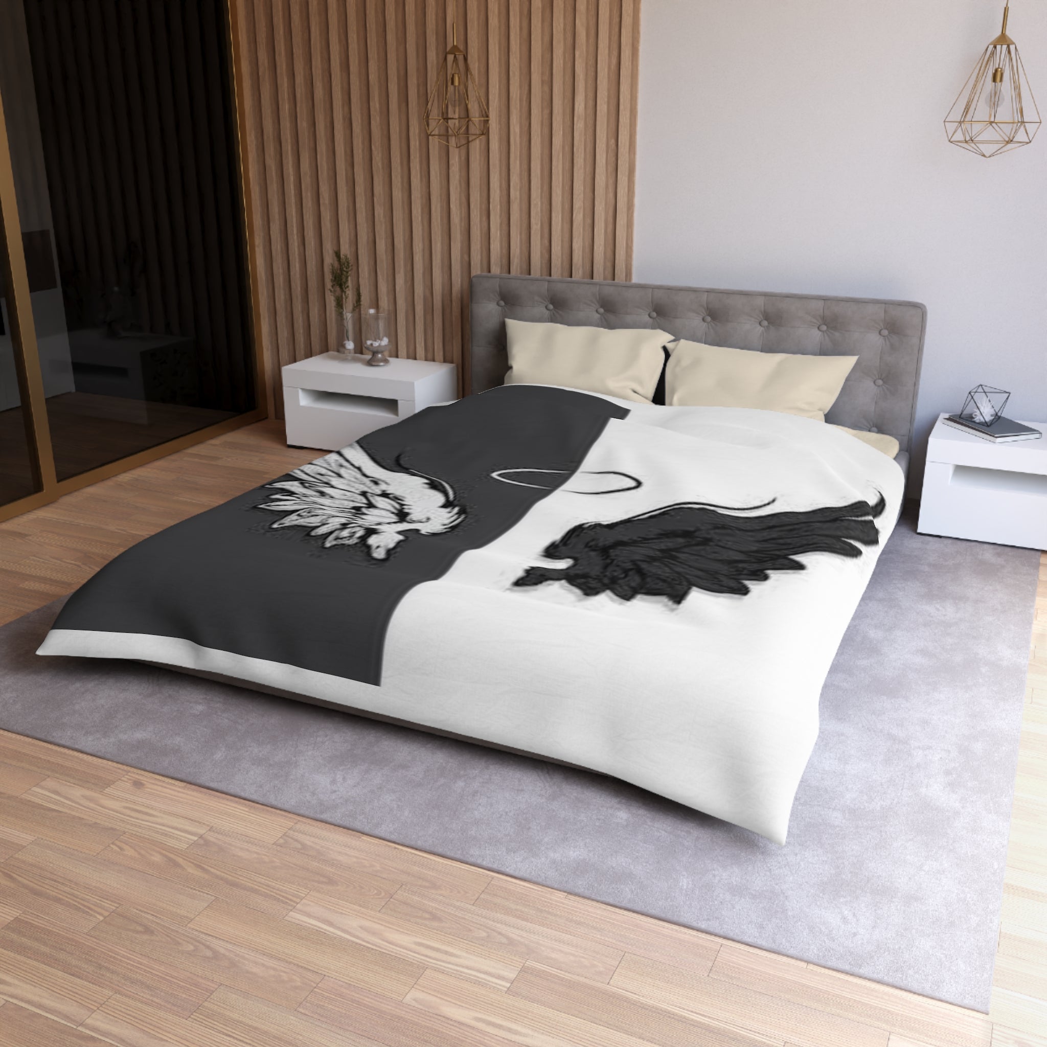 Microfiber Duvet Cover Wings black and white