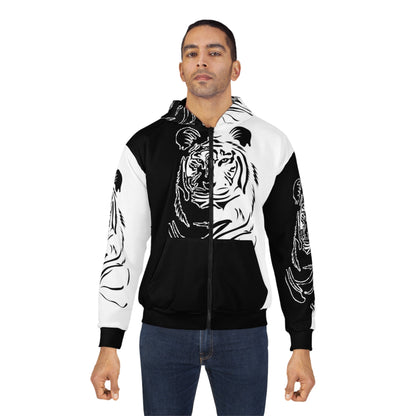 Unisex Zip Hoodie Tiger Black and White