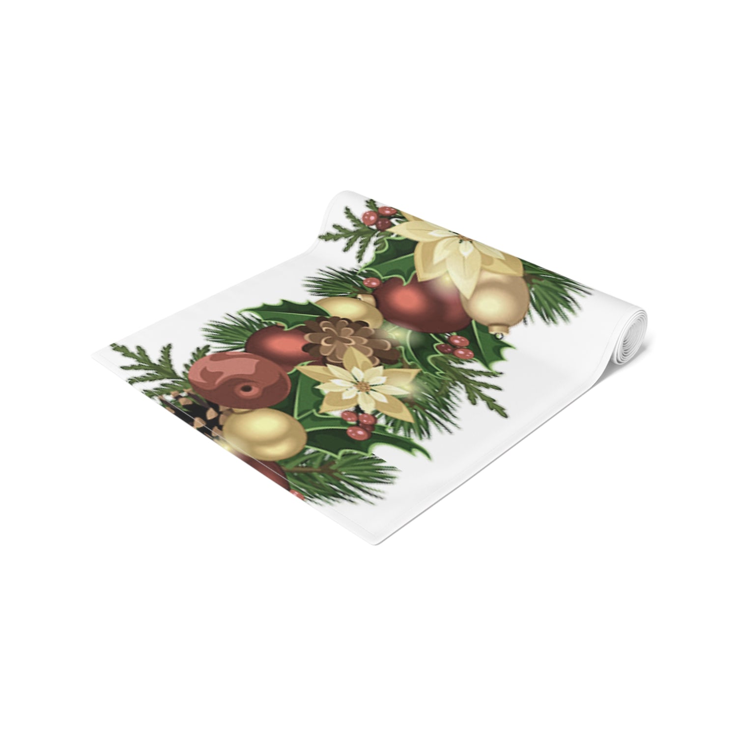 Table Runner (Cotton, Poly) Poinsettia Christmas