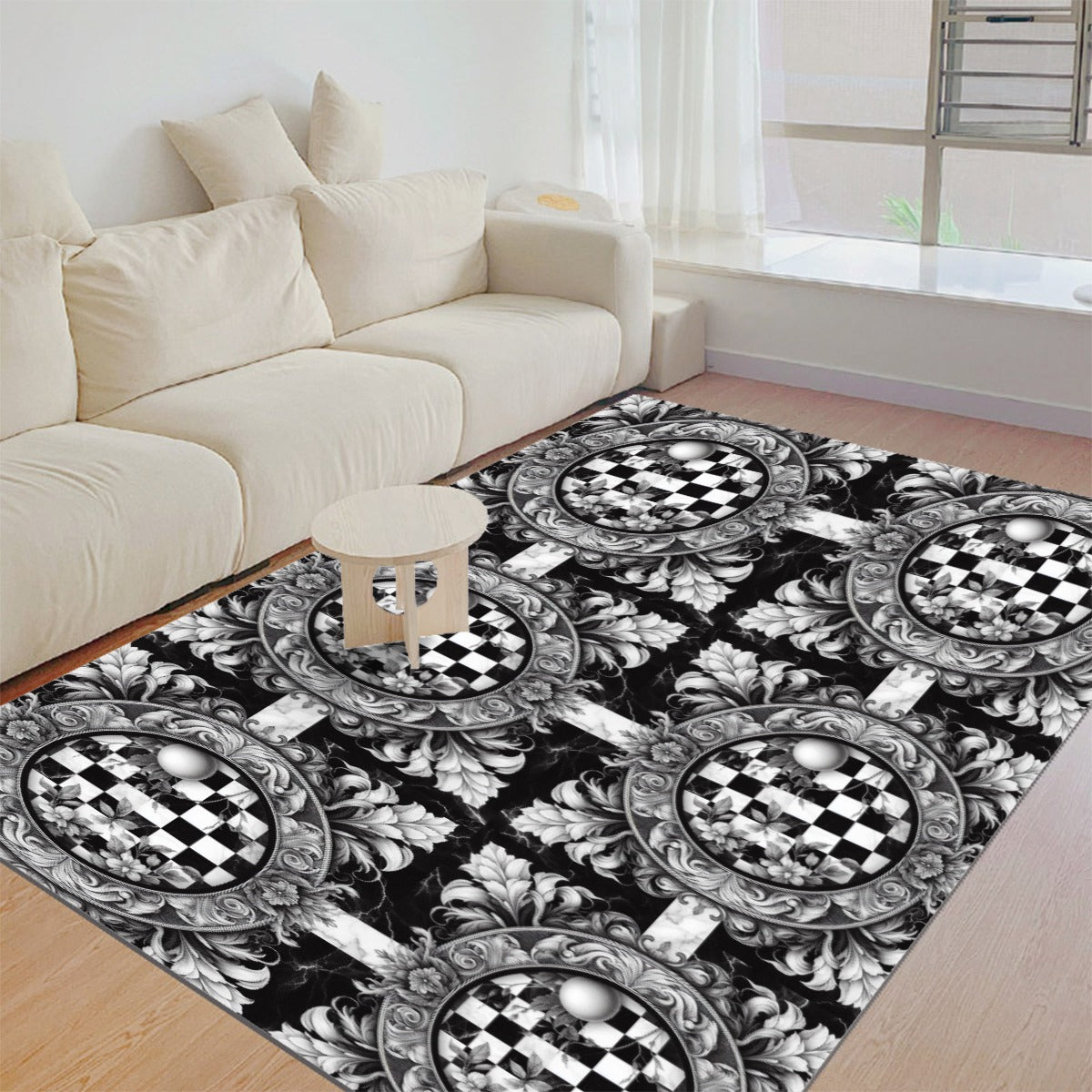 Foldable Rectangular Thickened Floor Mat Black and White artistic decoration Room Rug