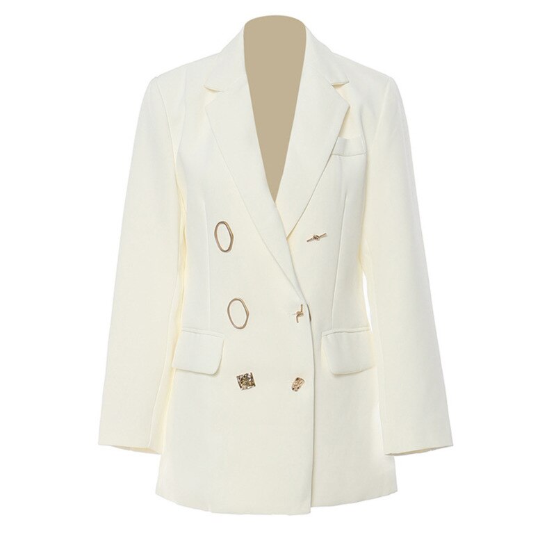 Women White Colorful Button Casual Blazer New Lapel Long Sleeve Loose Fit Jacket Fashion Trend Spring Autumn Jacket