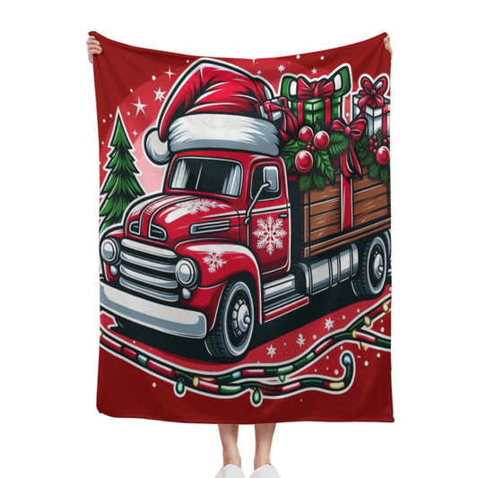 Flannel Blanket Christmas red Santa Claus Truck