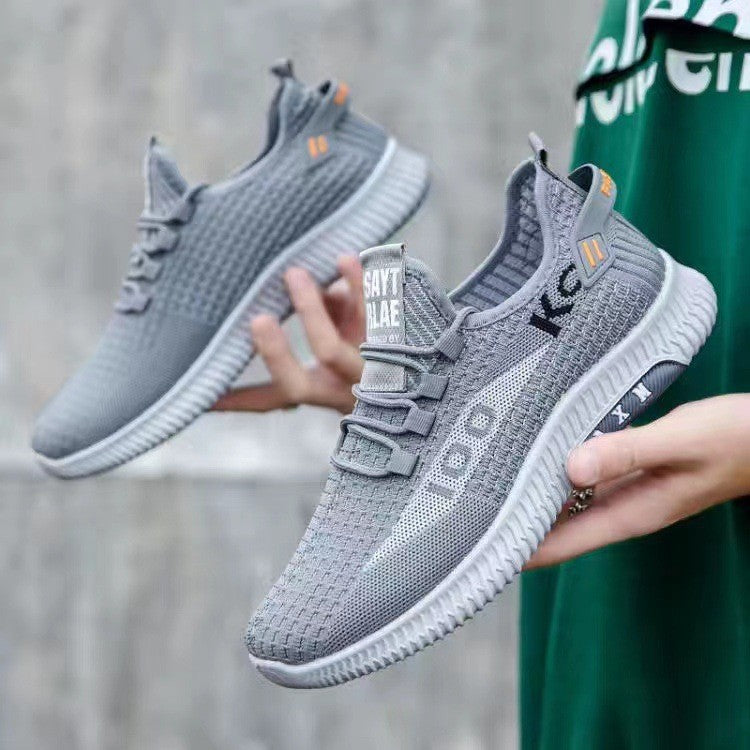 New autumn sports shoes with fly woven mesh breathable running shoes for youth Korean version lightweight soft sole comfortable men's shoes