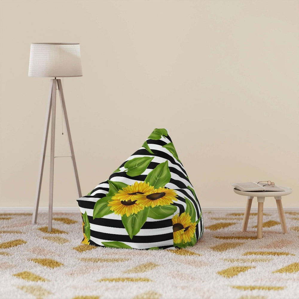 A Sunny Delight: Embrace the Beauty of Sunflowers with This Stylish Black and White Bean Bag Chair Cover Home-clothes-jewelry