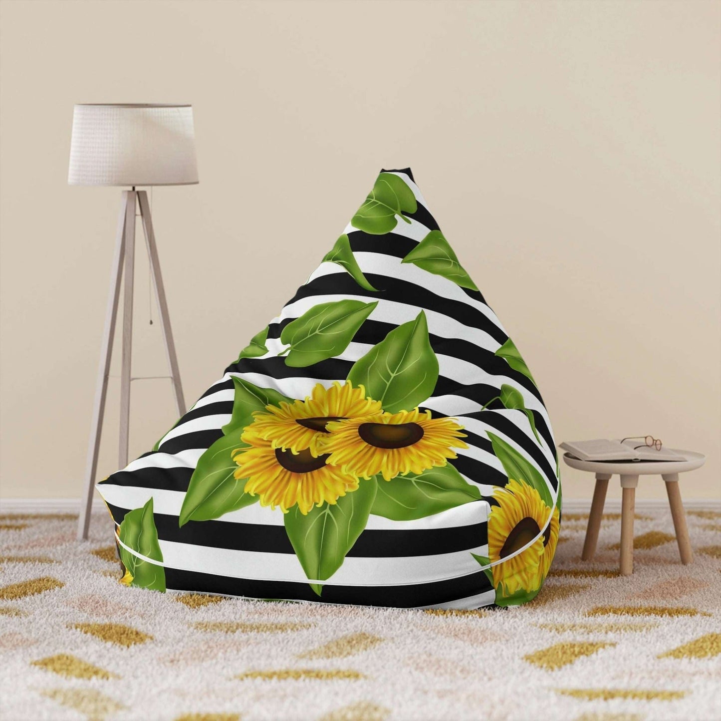 A Sunny Delight: Embrace the Beauty of Sunflowers with This Stylish Black and White Bean Bag Chair Cover - HomeClothesJewelry